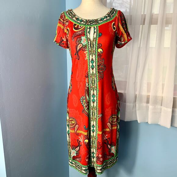 ECI Dresses & Skirts - NWT ECI Red Paisley Dress with Beading Size 2